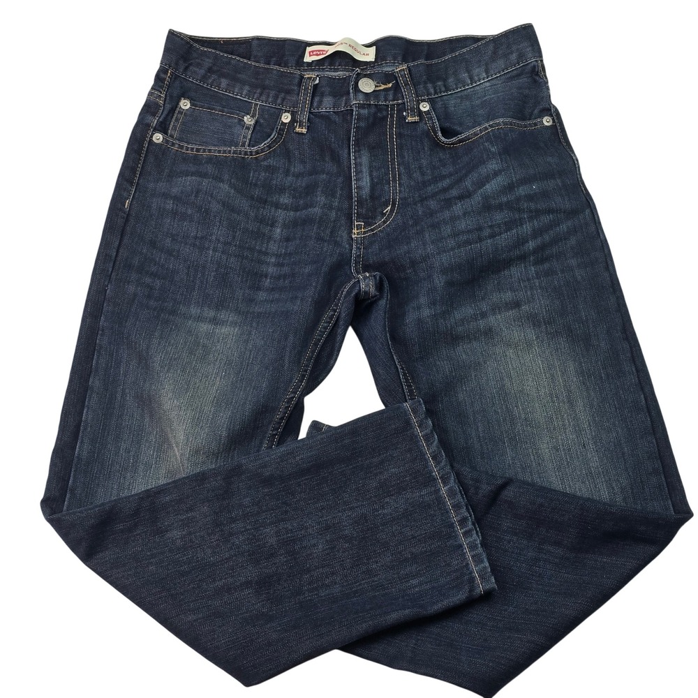 NEW Levis 505 Regular Fit Boys Jeans‎ Dark Wash Straight Leg Denim Size 10 HUSKY